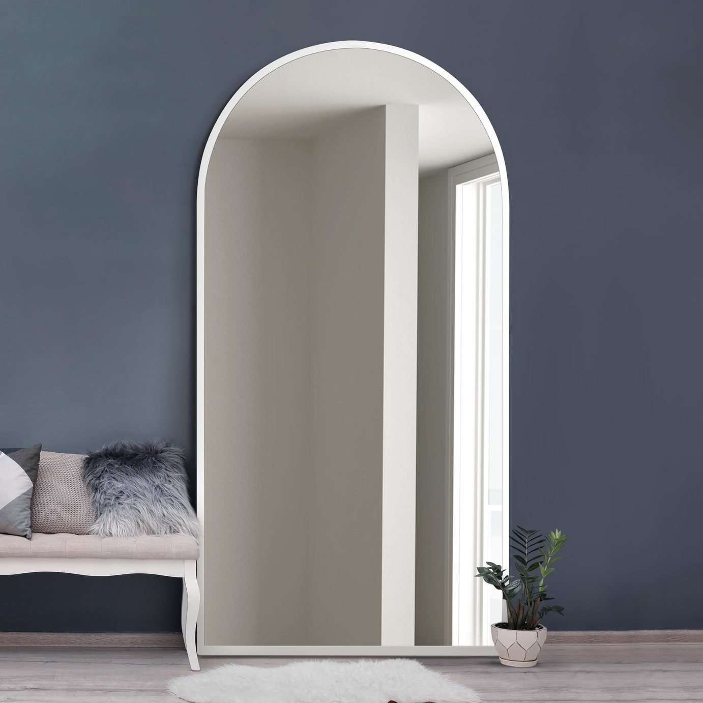 MirrorOutlet Arcus White Metal Arch Wall Mirror - 180x90cm