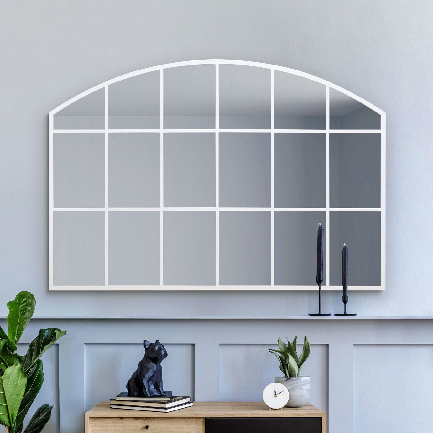 MirrorOutlet Arcus White Metal Arch Wall Mirror - 75x110cm