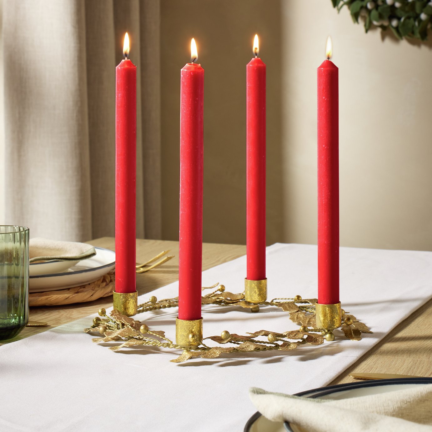 Argos Home Medium Pack of 4 Red Taper Candle - Unscented