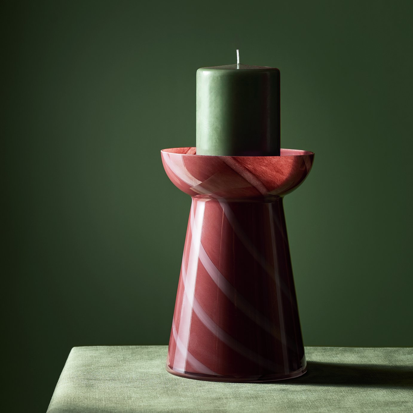 Habitat Glass Swirl Large Red Candle Holder