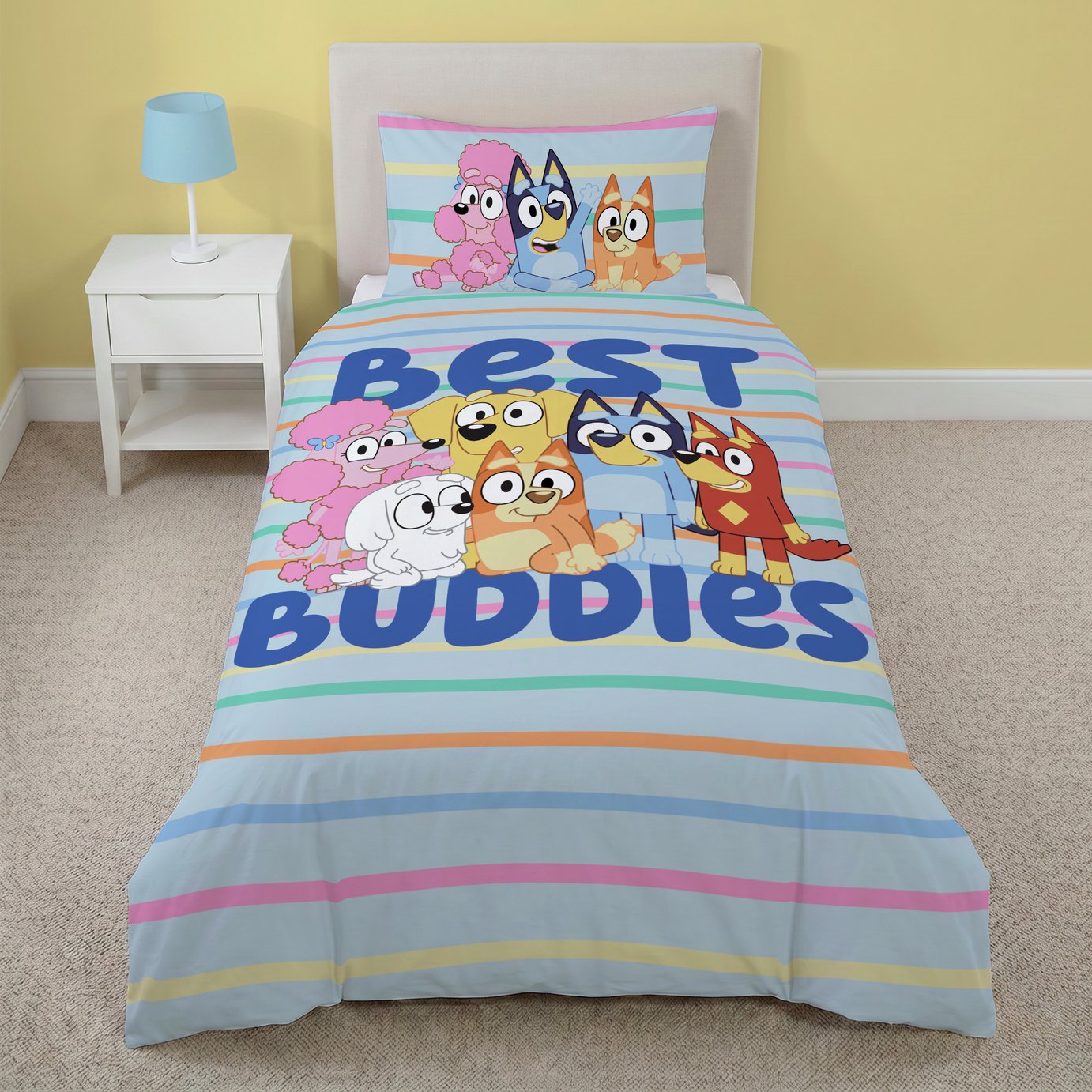 Bluey Kids Cotton Best Buddies Light Blue Bedding Set - Single