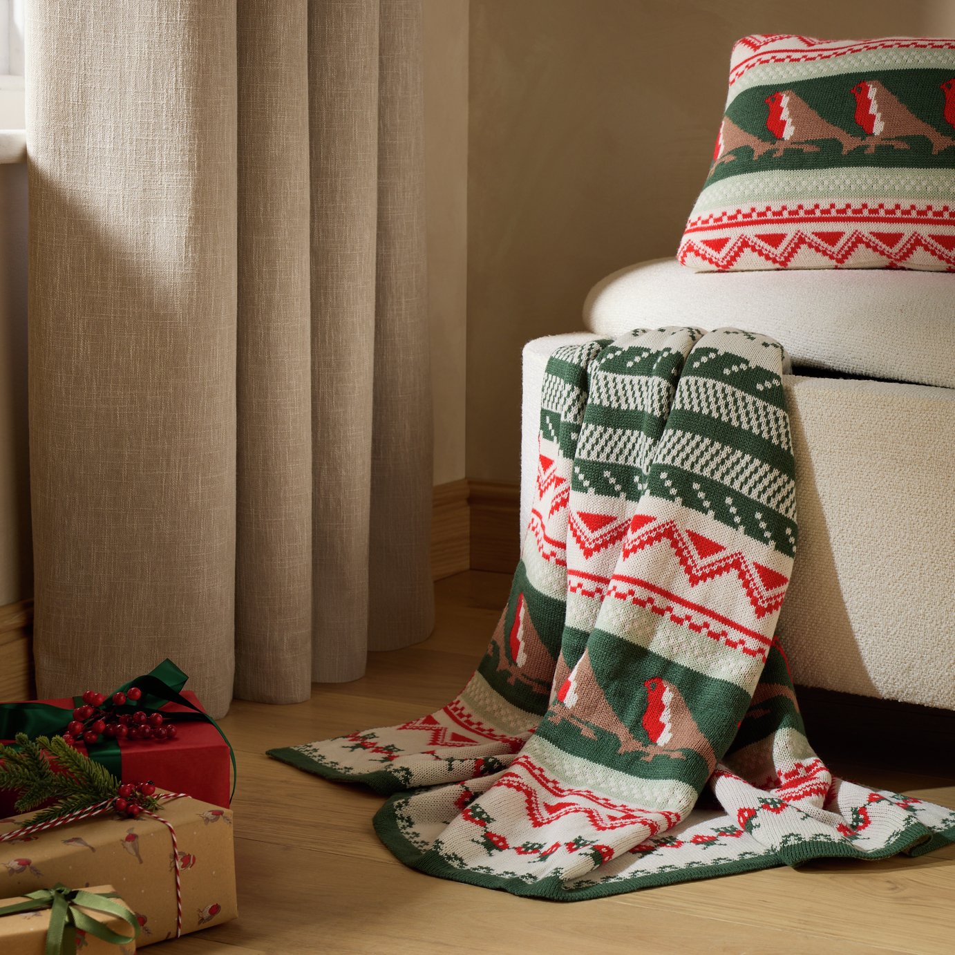 Argos Home Robin Fairisle Knitted Throw - Green - 150x125cm