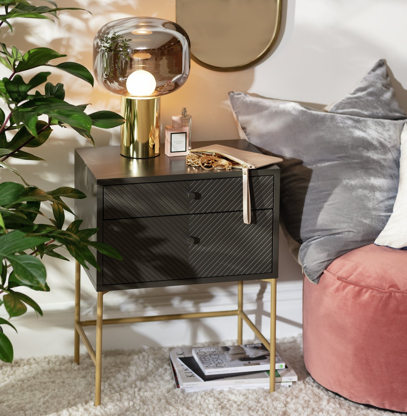 Habitat Barcelona 2 Drawer Bedside Table - Charcoal