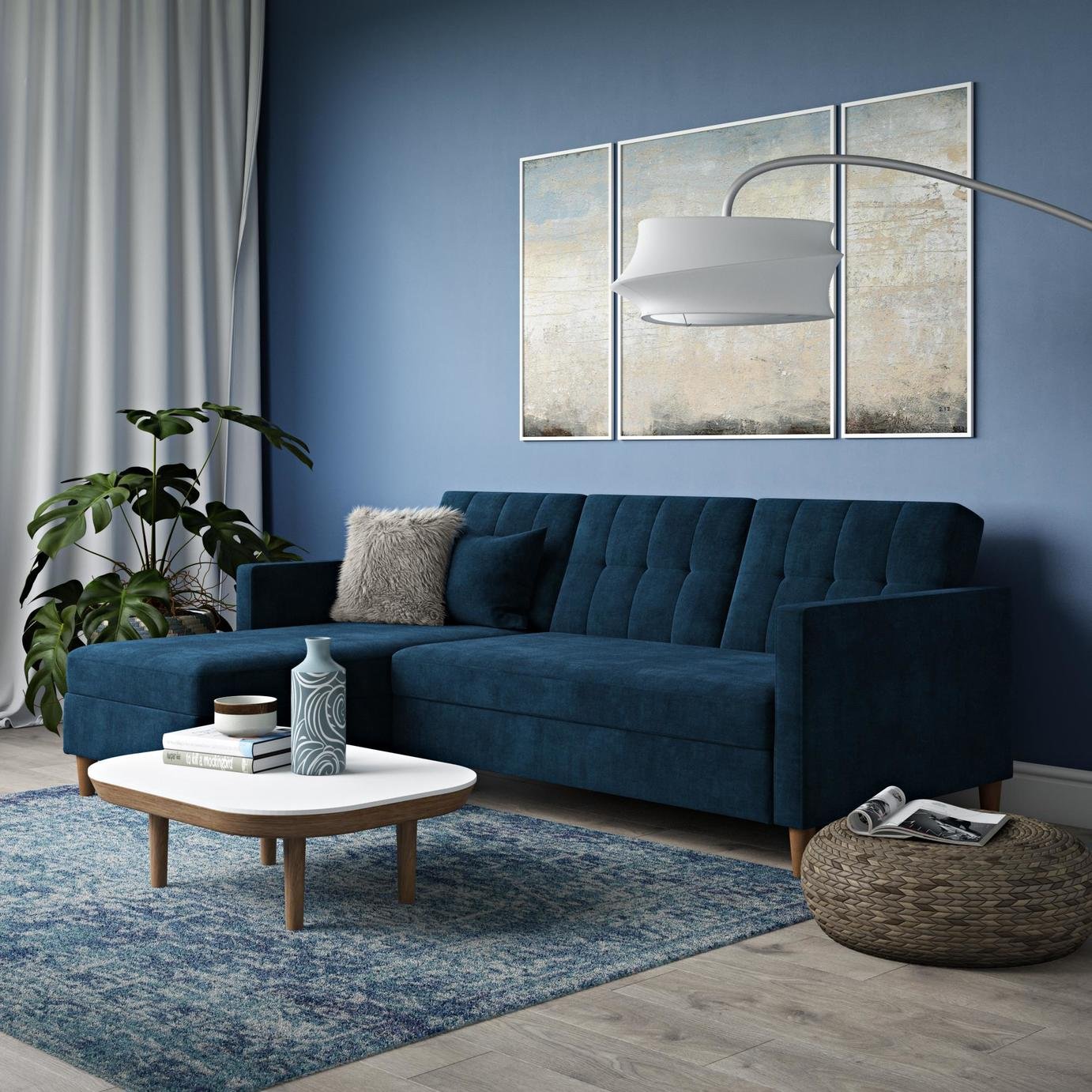 Dorel Hartford Velvet Futon Sofa Bed - Blue