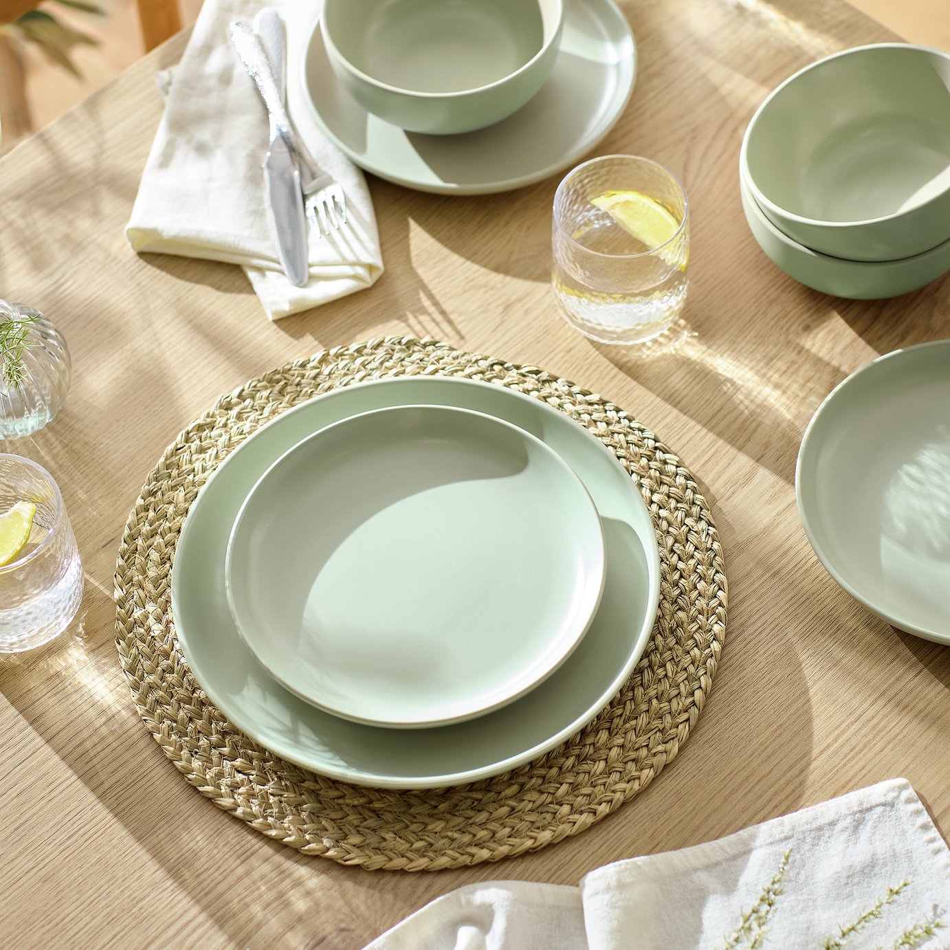 Habitat 12 Piece Matte Stoneware Dinner Set - Sage