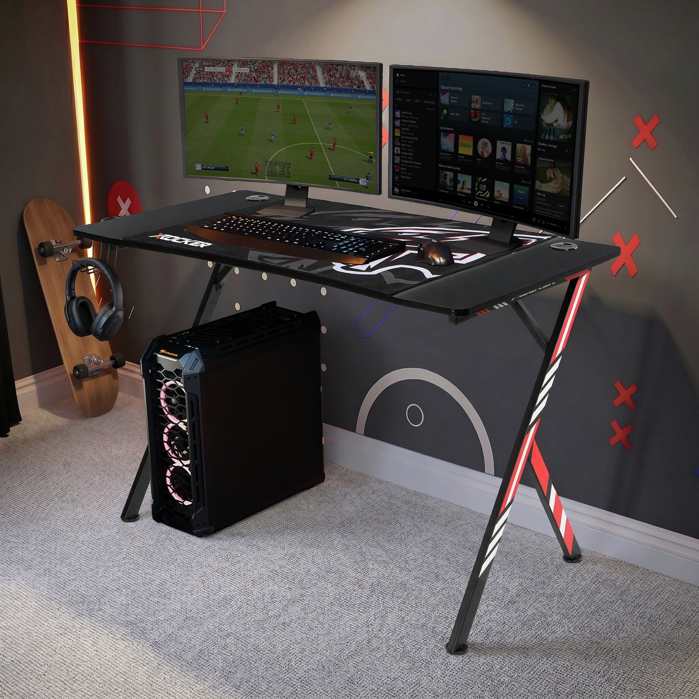 X Rocker Arteon Esports Gaming Desk with Included Mousepad - Red & Blue