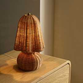Habitat Daphne Scalloped Rattan Table Lamp - Brown