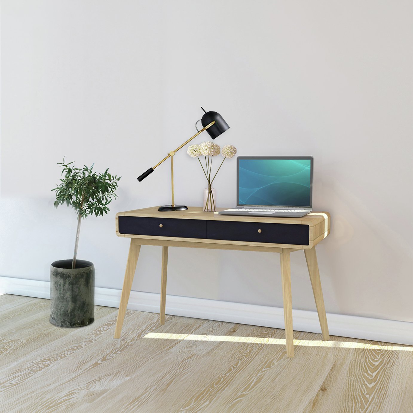 Dorel Cassie 2 Drawer Desk - Black & Oak
