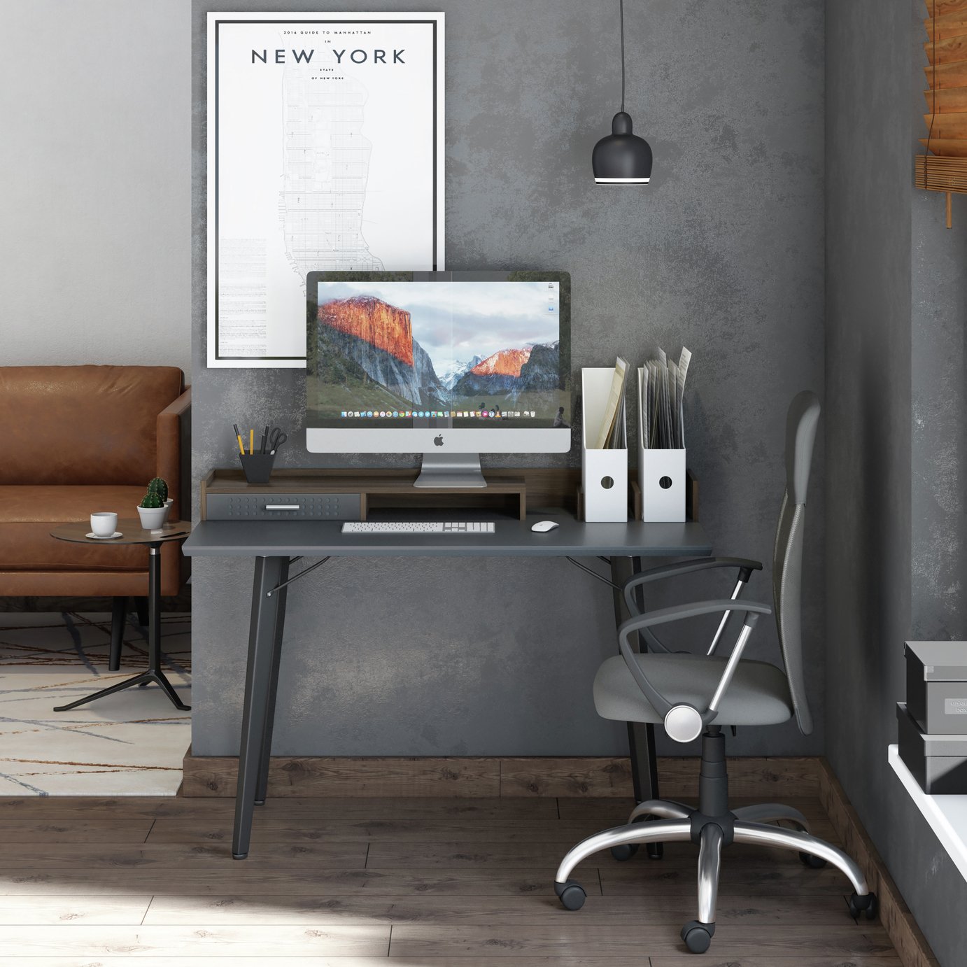 Dorel Memphis 1 Drawer Office Desk - Grey