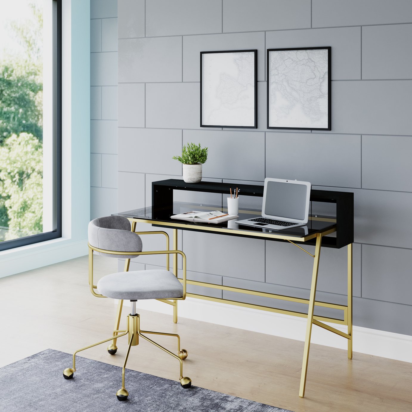 Dorel Morgan Office Desk - Black & Gold