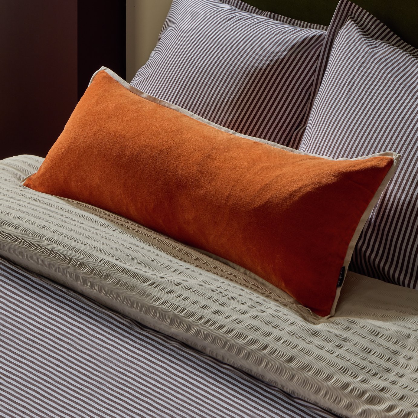 Habitat Cotton Velvet Lumbar Cushion Burnt Orange - 30x80cm