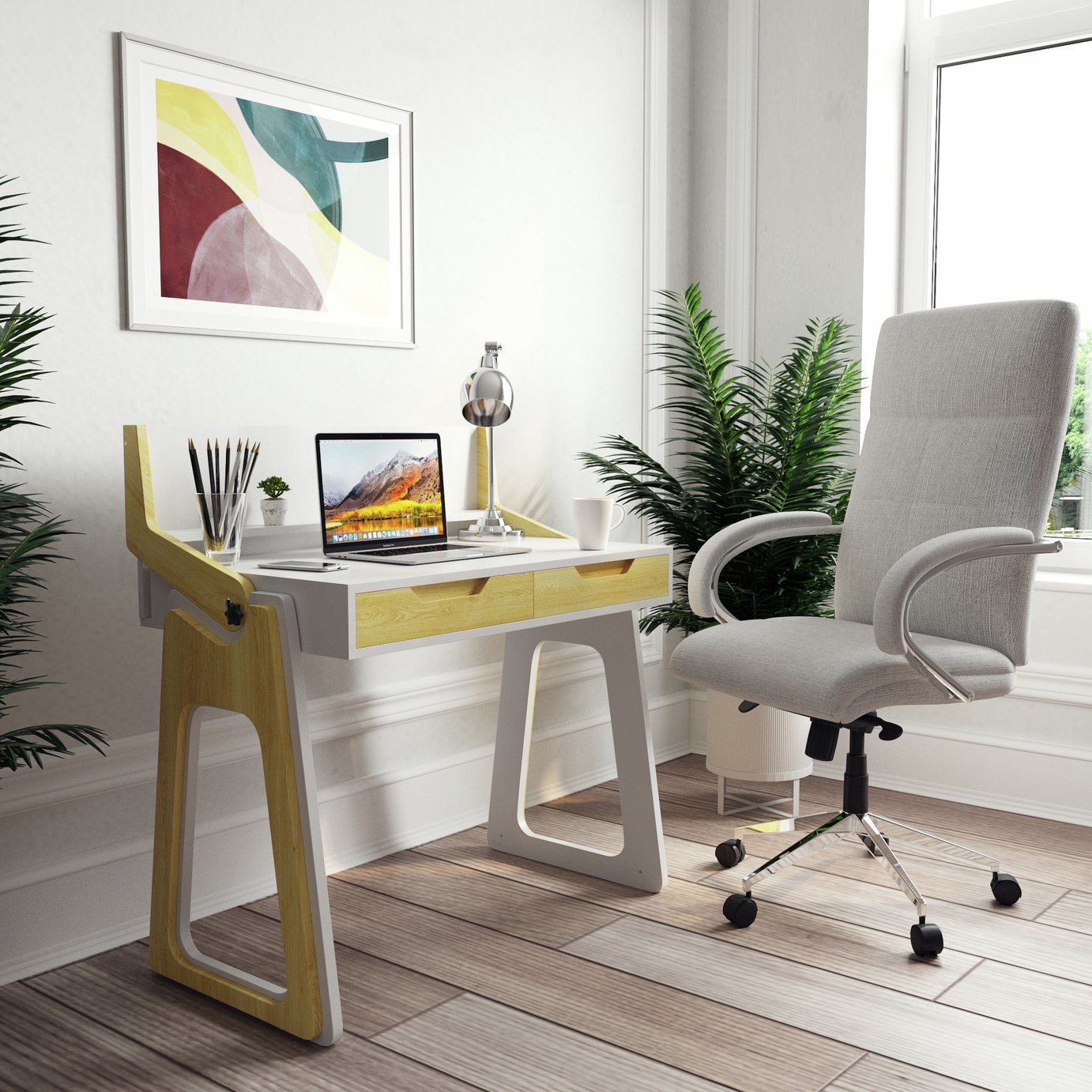 Dorel Palmer 2 Drawer Office Desk - White & Oak