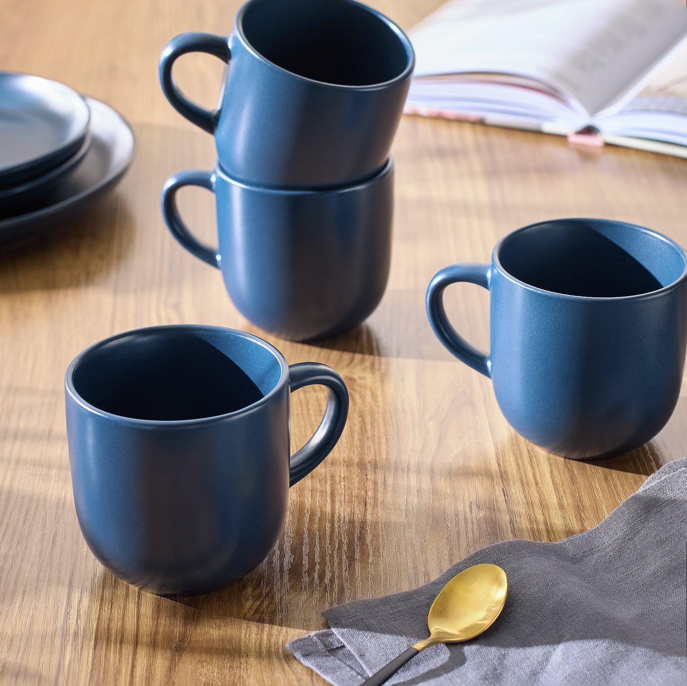 Habitat Set of 4 Matte Stoneware Mugs - Navy