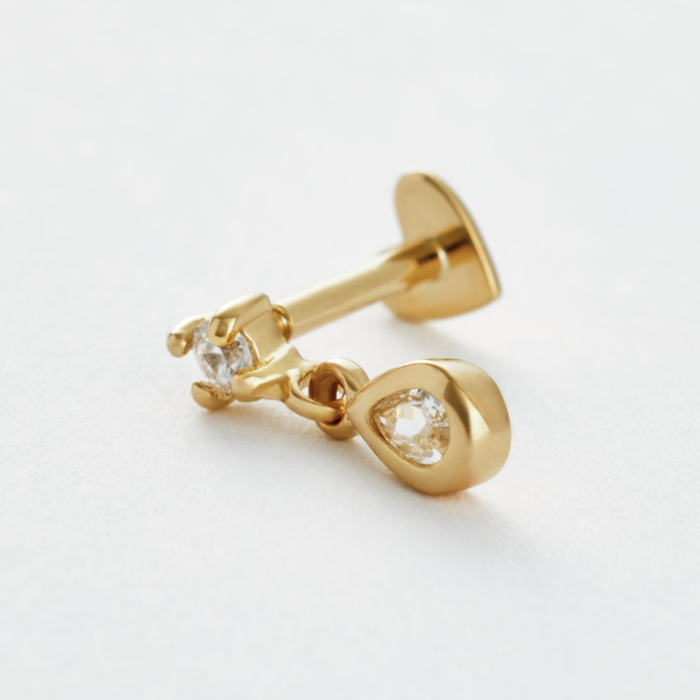 Revere Gold Plated Silver Single Flatback Drop Stud Earrings