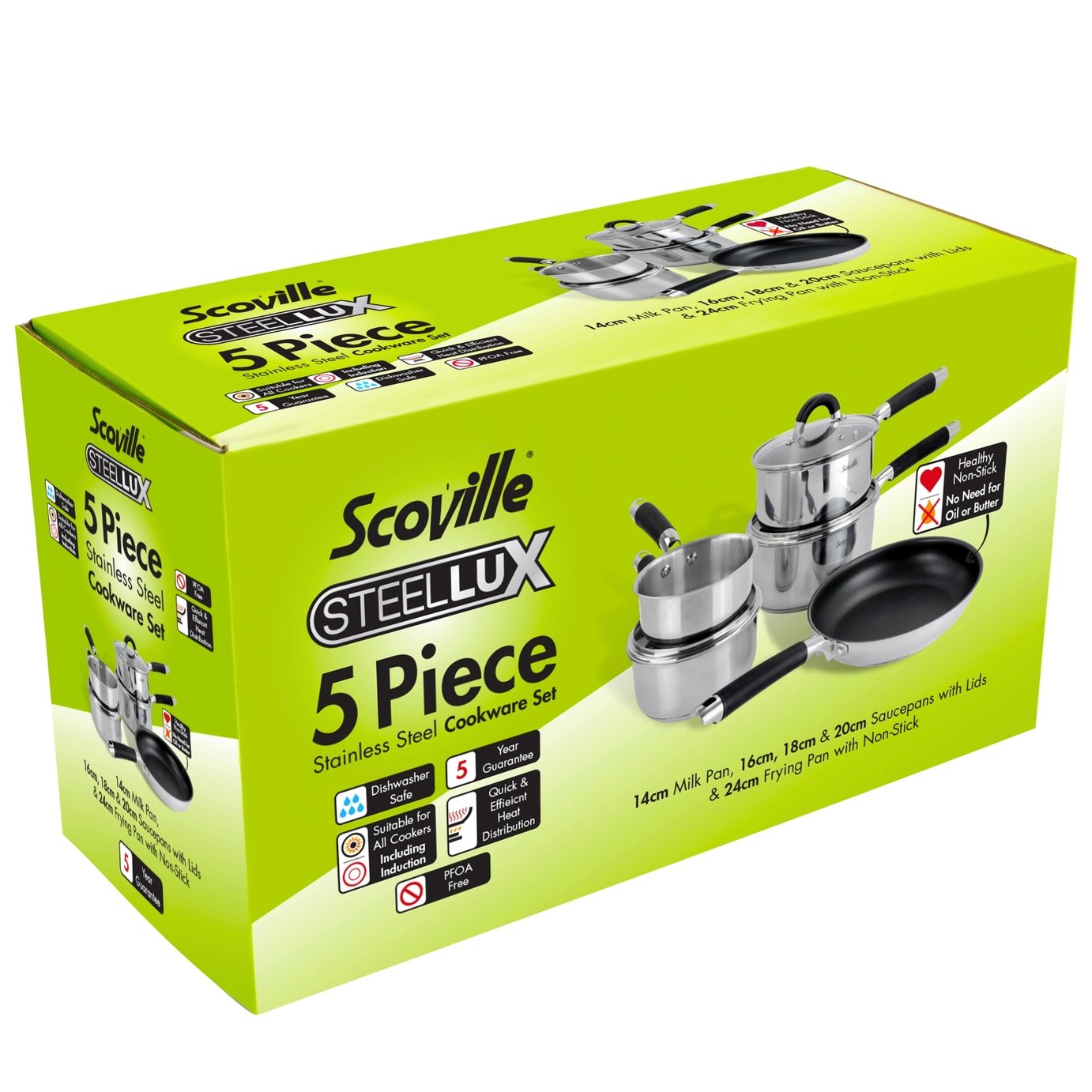 Scoville Steellux 5 Piece Steel Pan Set - Silver