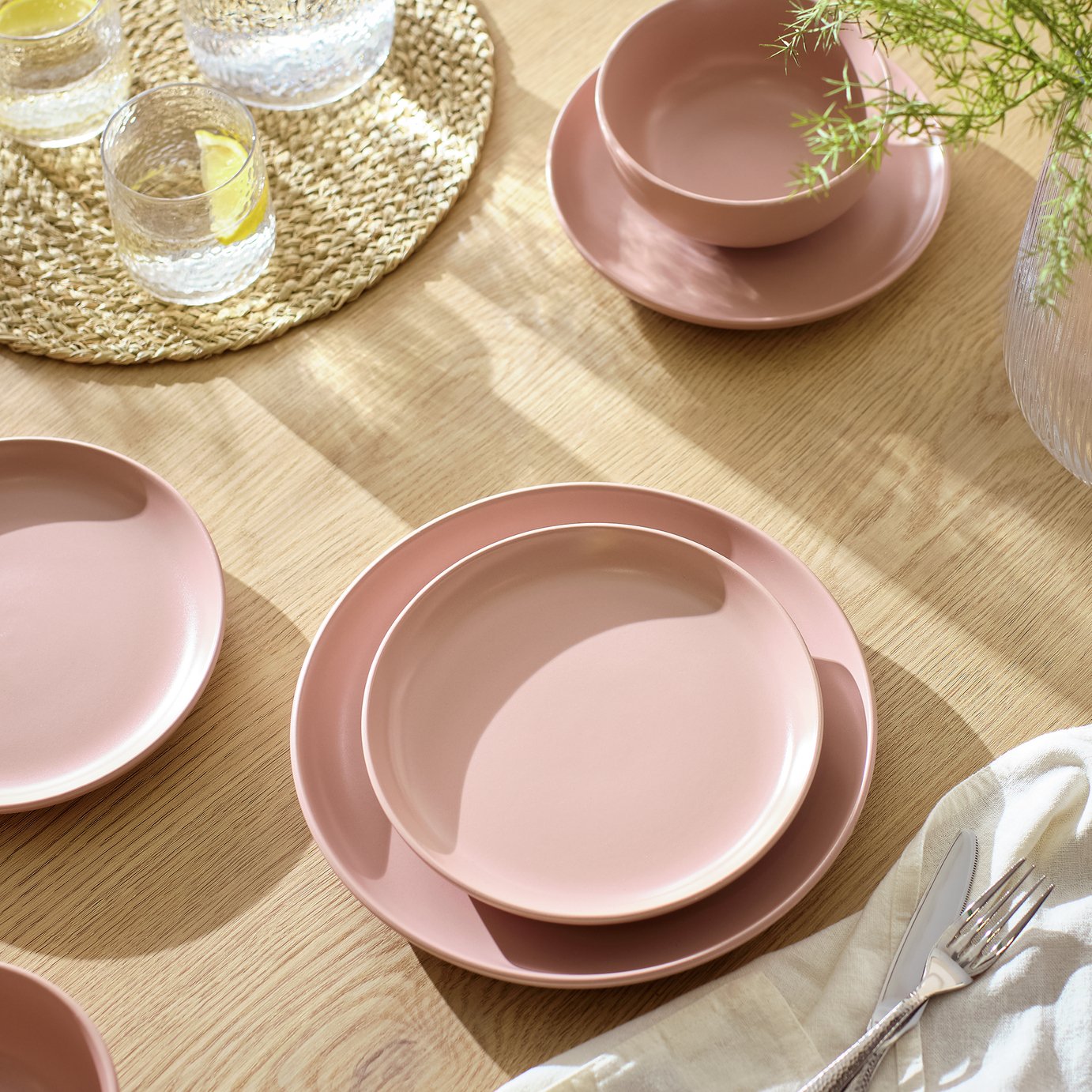Habitat 12 Piece Matte Stoneware Dinner Set - Pink