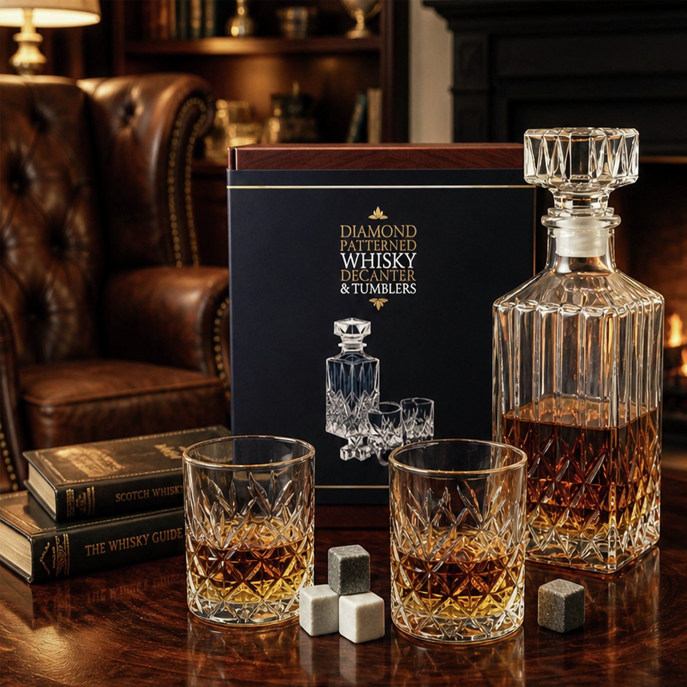 Kimm & Miller Diamond Patterned Whisky Decanter and Glass Set