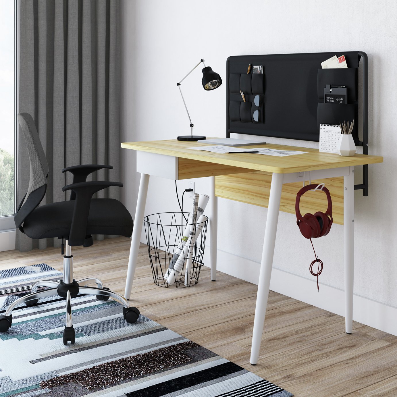 Dorel Freemont 1 Drawer Office Desk - White & Oak