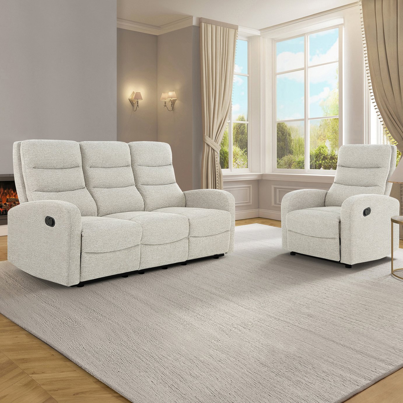 Dorel Rena Fabric 3 Seater Recliner Sofa - Natural