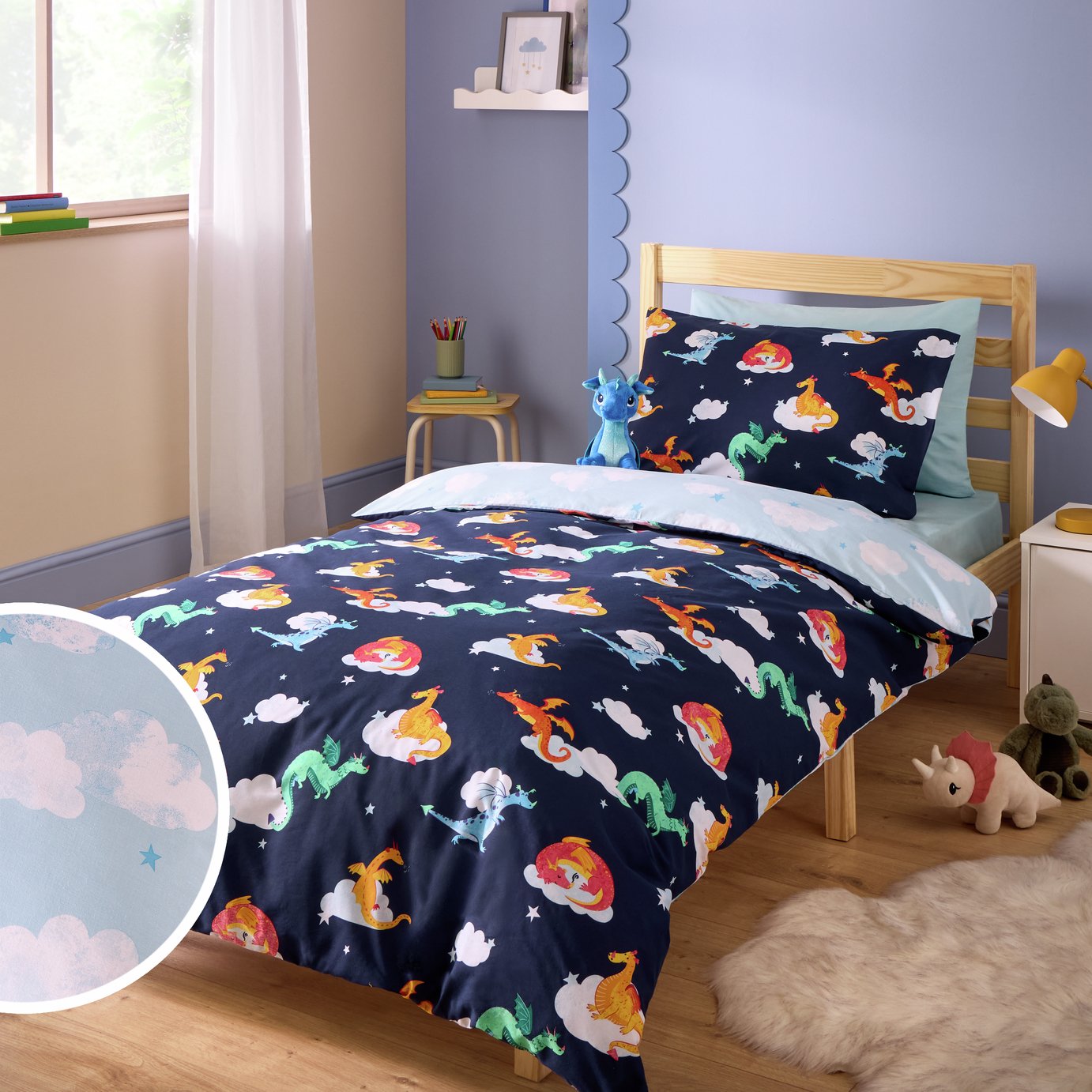 Argos Home Kids Dragon Blue Bedding Set - Single