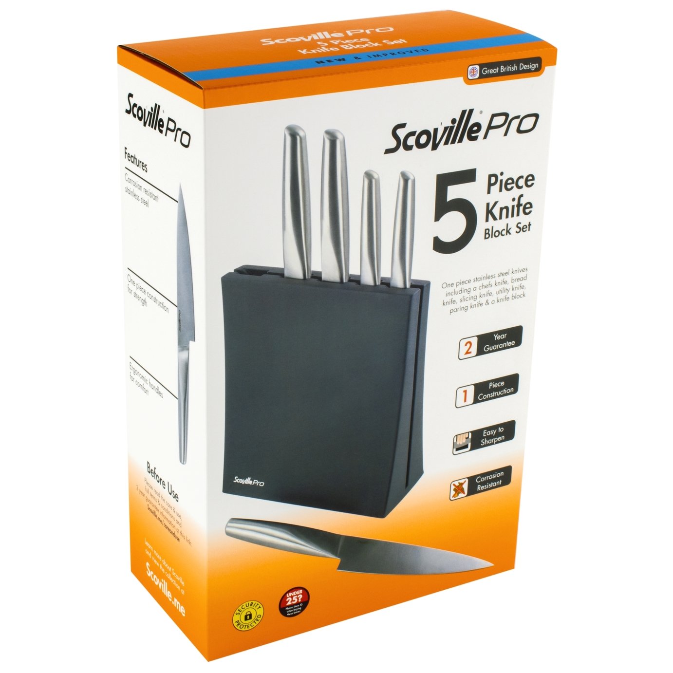 Scoville Pro 5 Piece Knife Block Set - Silver