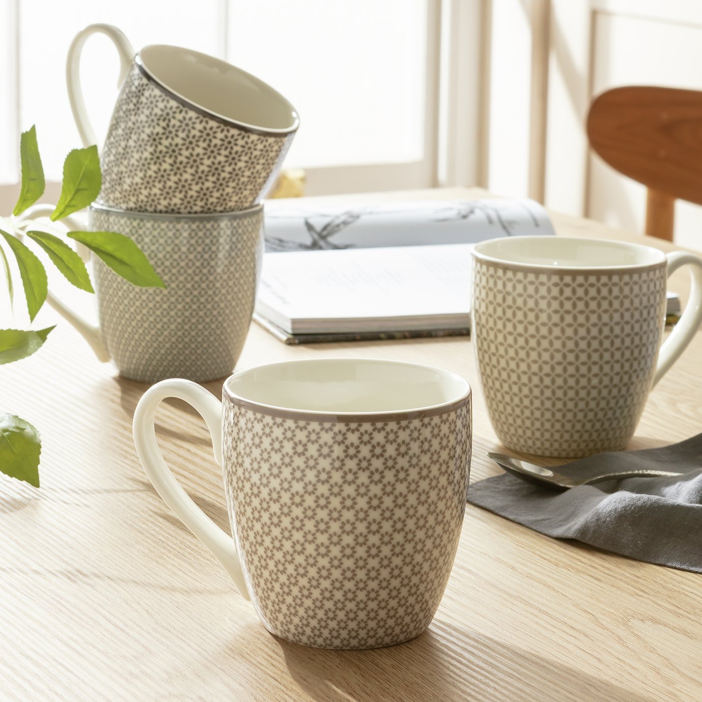 Argos Home Tilda Blossom Set of 4 Porcelain Mugs - Grey