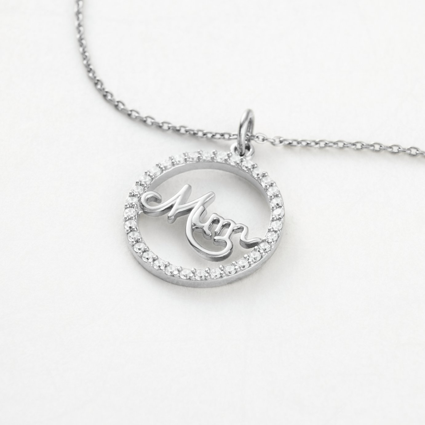 Revere Sterling Silver Cubic Zirconia Round Mum Pendant Necklace