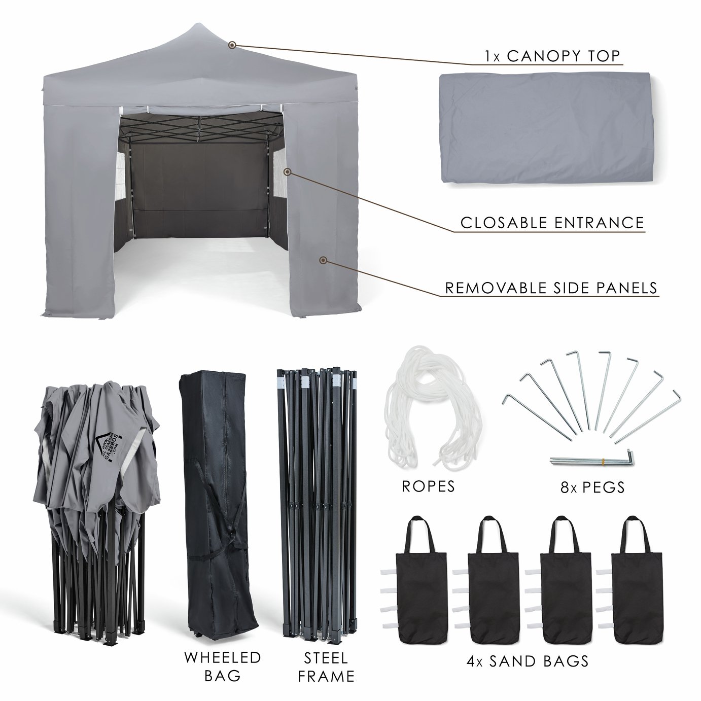 All Seasons Gazebos 3x6m Pop up Garden Gazebo with Side Panels - Grey
