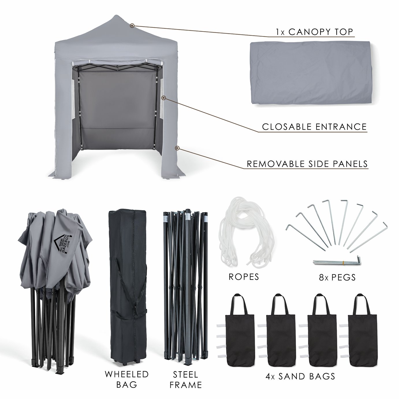 All Seasons Gazebos 3x2m Pop up Garden Gazebo with Side Panels - Grey