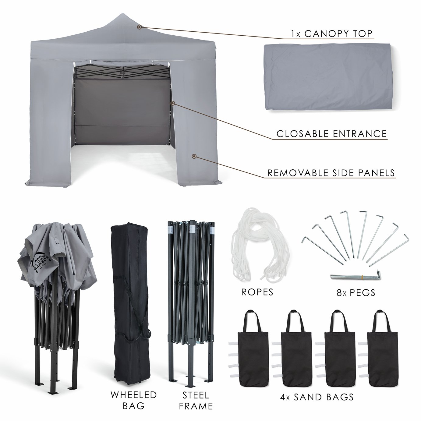 All Seasons Gazebos 3x4.5m Pop up Garden Gazebo with Side Panels - Grey