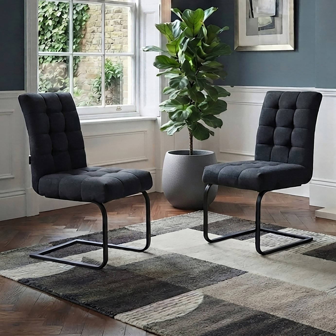 Dorel Terza Pair Of Fabric Dining Chairs - Black