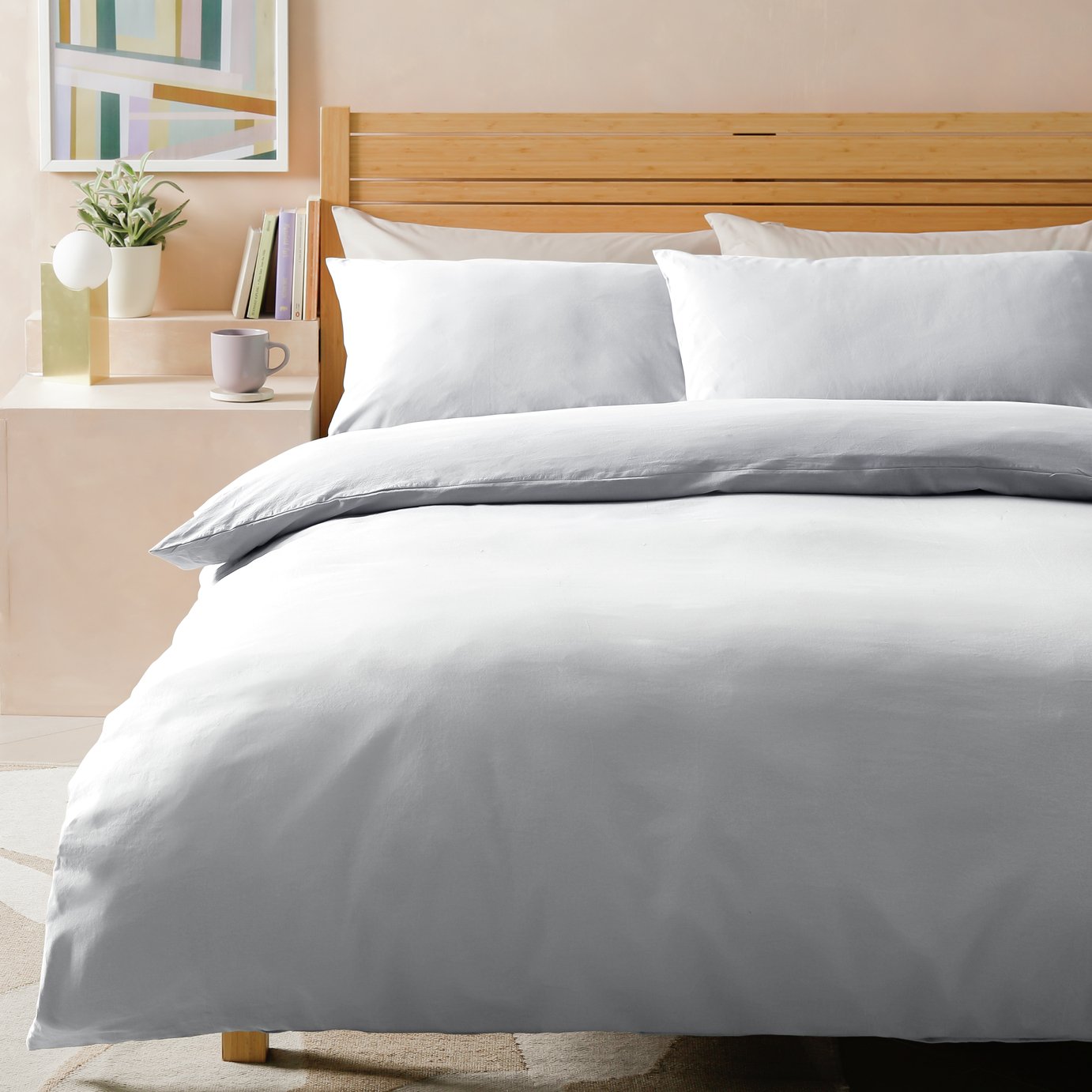 Habitat Stonewashed Cotton Plain White Bedding Set - Single