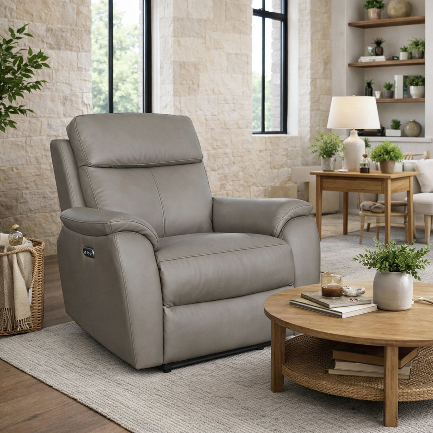 Aspire Kingsmere Leather Power Recliner Chair - Elephant