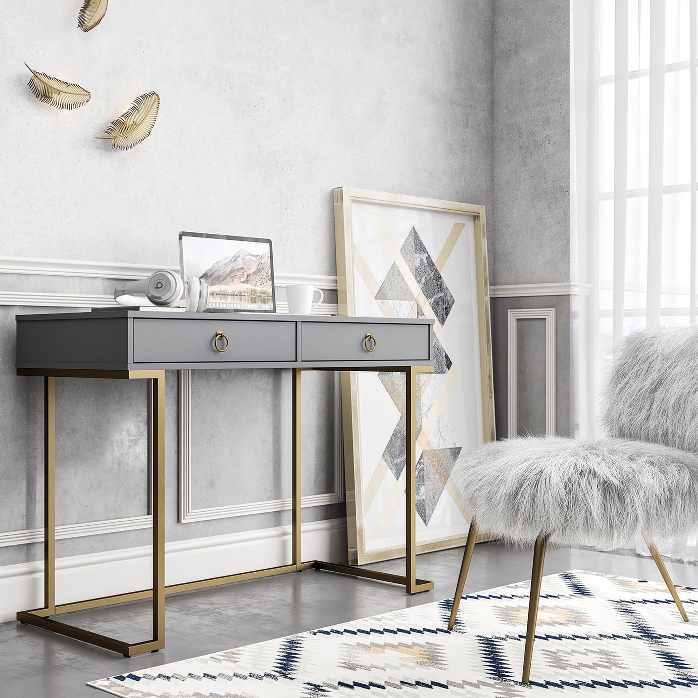 Dorel Camila 2 Drawer Desk - Grey