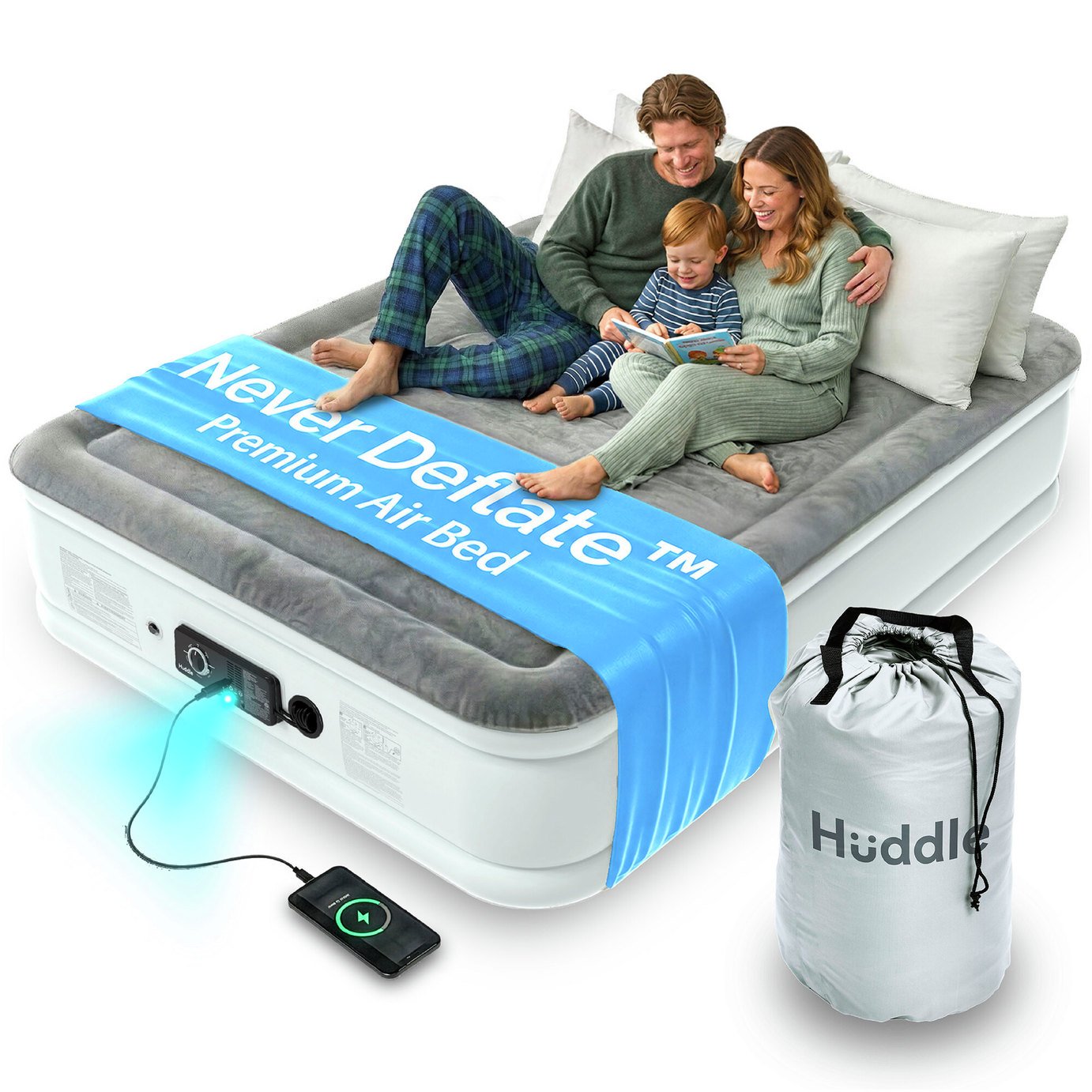 Huddle Living PVC Never Deflate Camping Air Bed - King