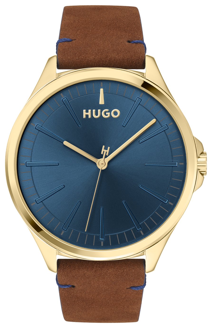 HUGO Men's Brown Leather Strap Watch 