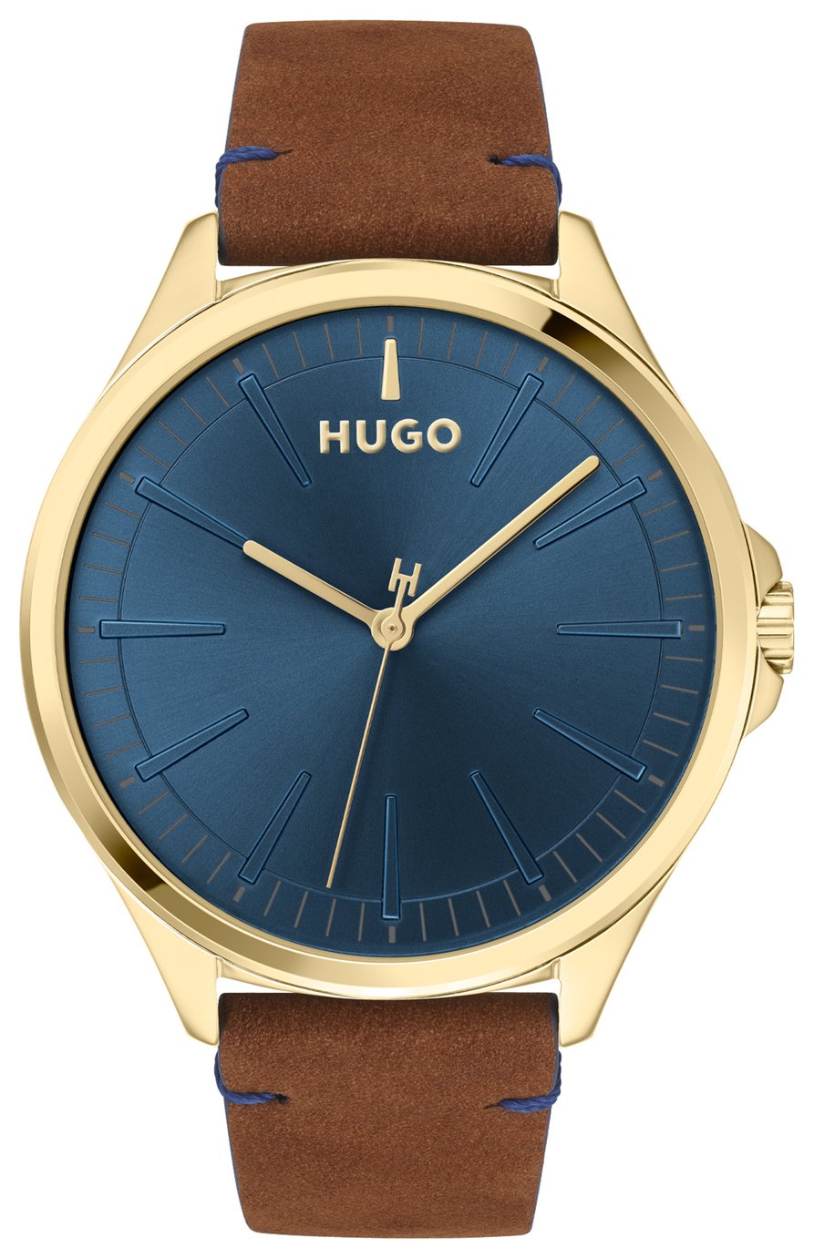 HUGO Men's Brown Leather Strap Watch
