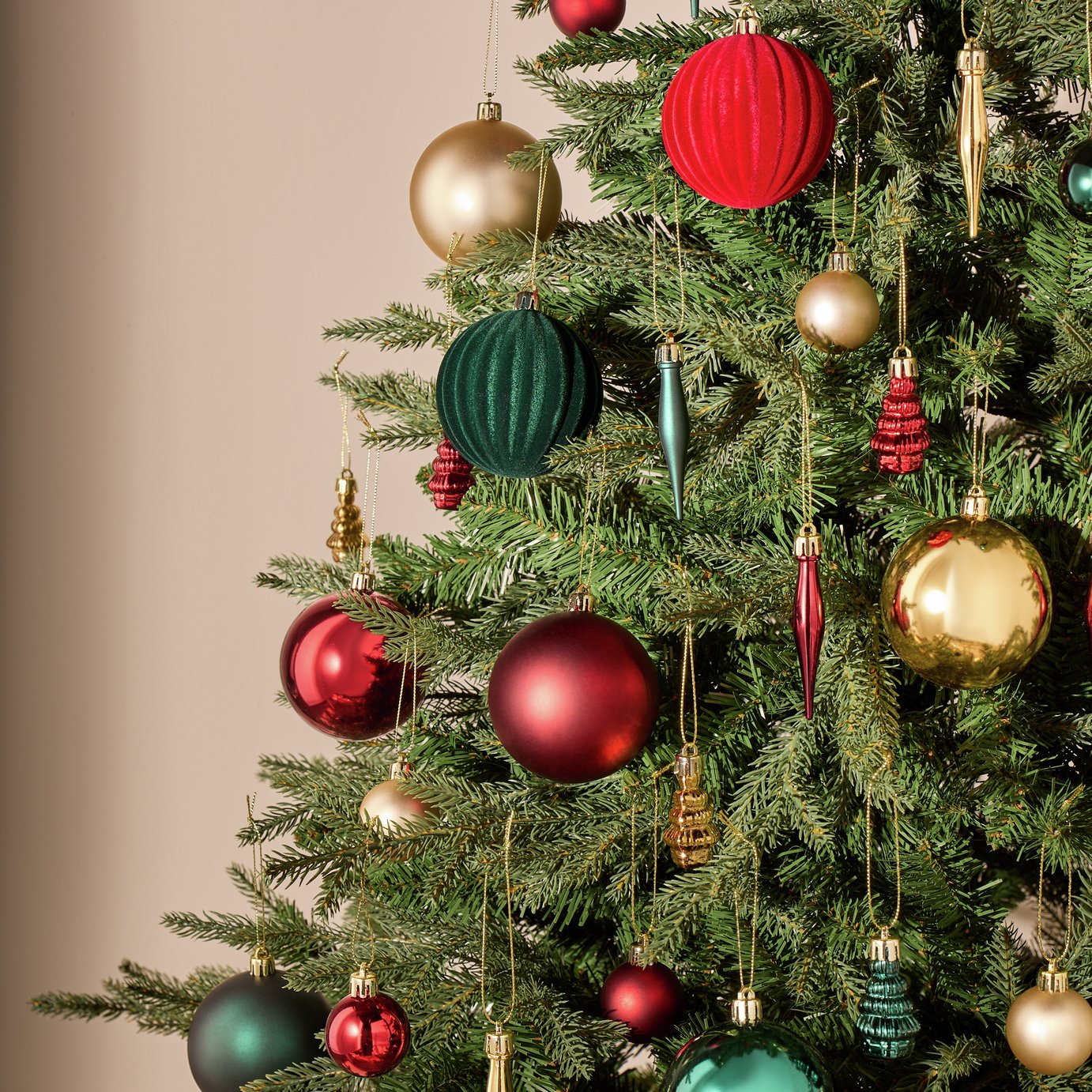 Argos Home Mixed Shapes and Size Multicolour Christmas Baubles - Pack of 49
