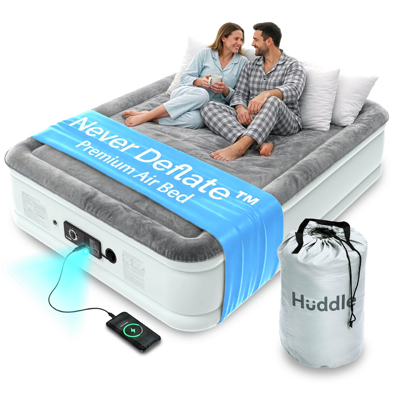 Huddle Living PVC Never Deflate Camping Air Bed - Double