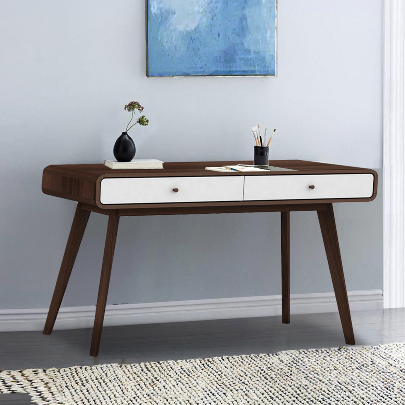 Dorel Cassie 2 Drawer Desk - Walnut & White