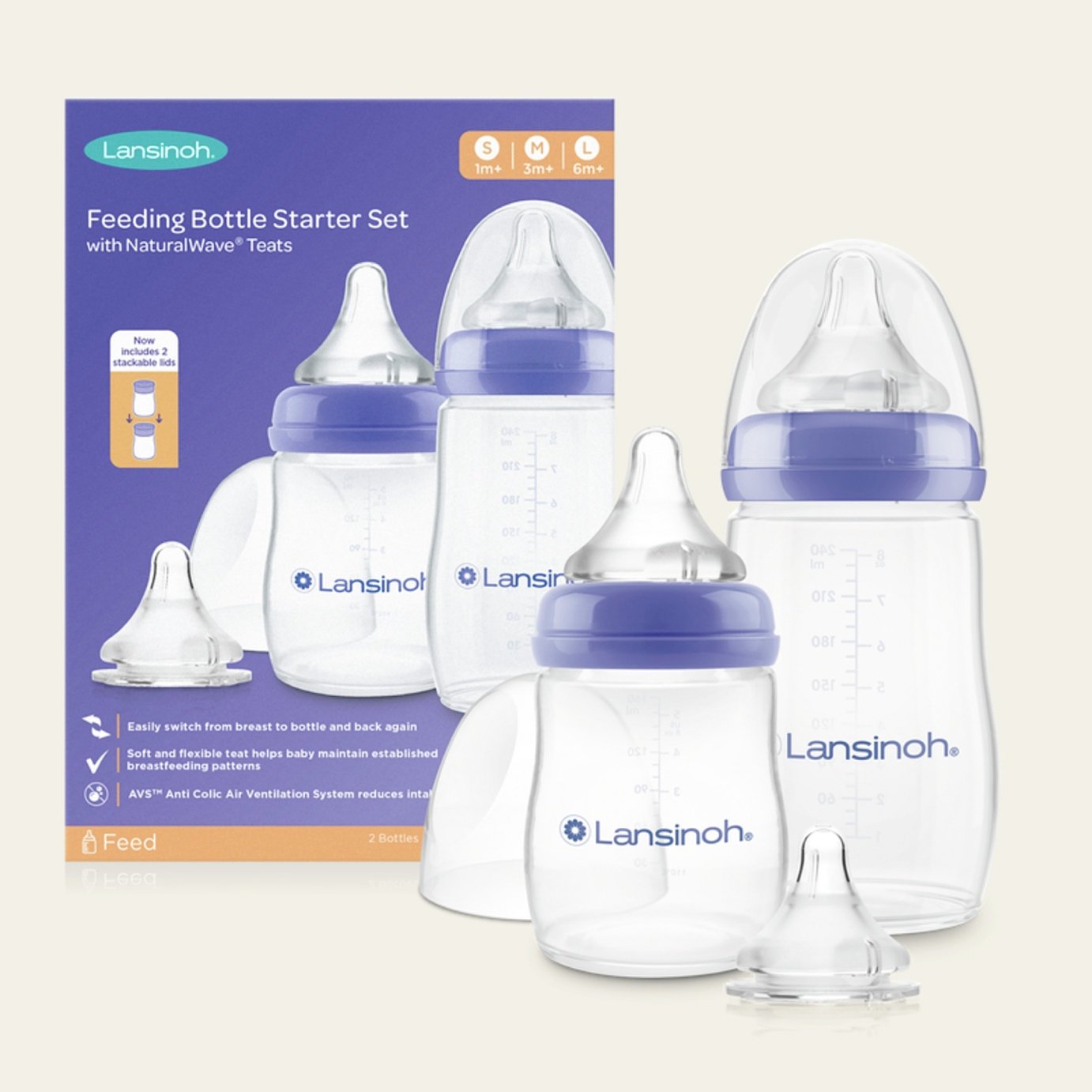 Lansinoh Anti-Colic Natural Wave Baby Feeding Bottles Starter Set