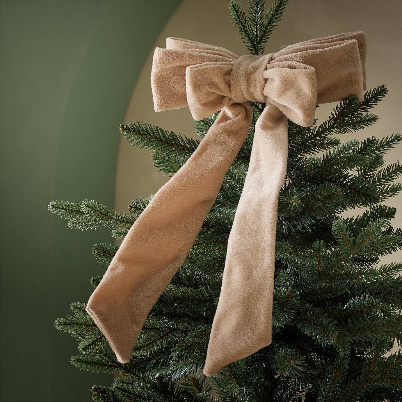 Argos Home Taupe Velvet Bow Christmas Tree Topper