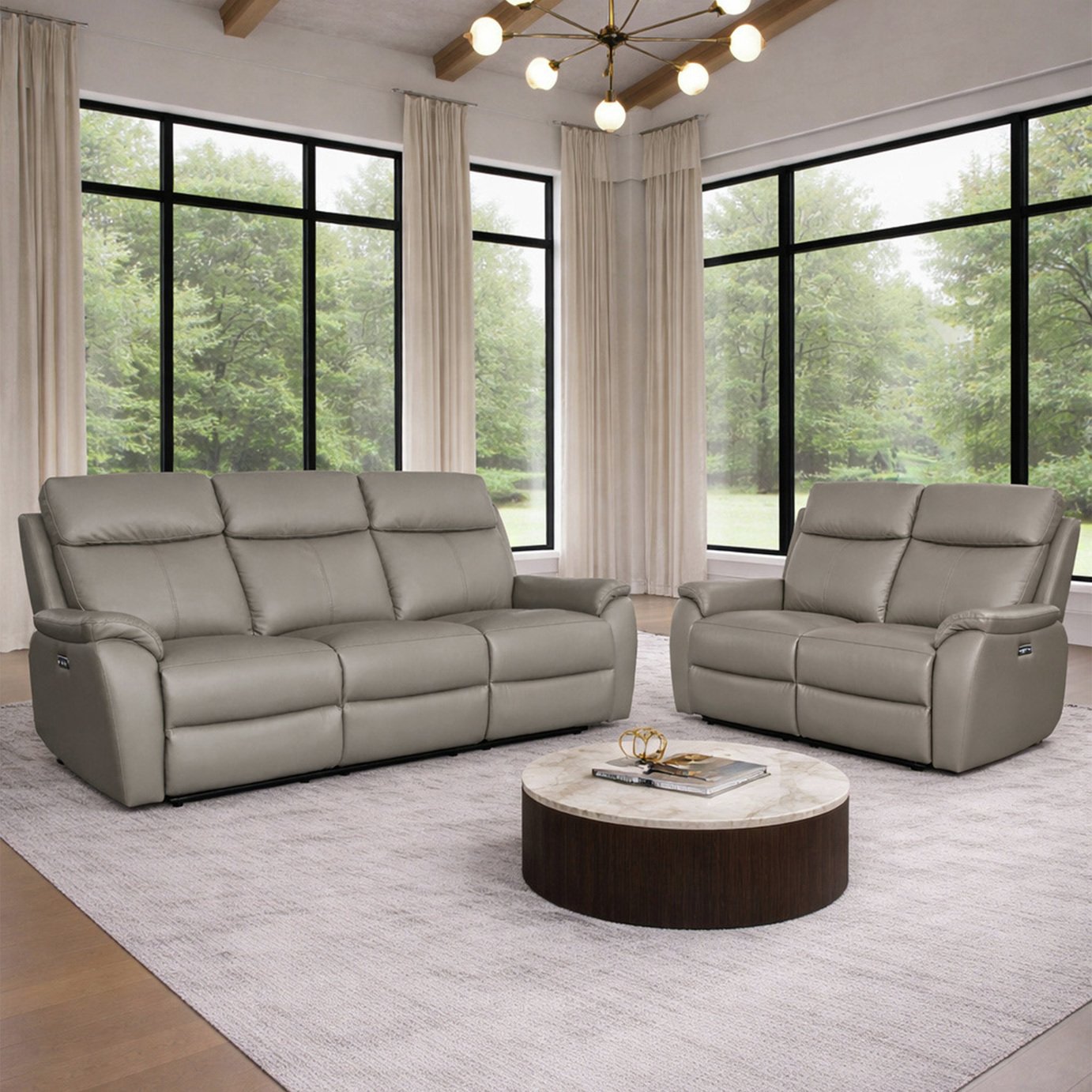 Aspire Kingsmere Leather 3 & 2 Seater Power Recliner Sofa - Elephant
