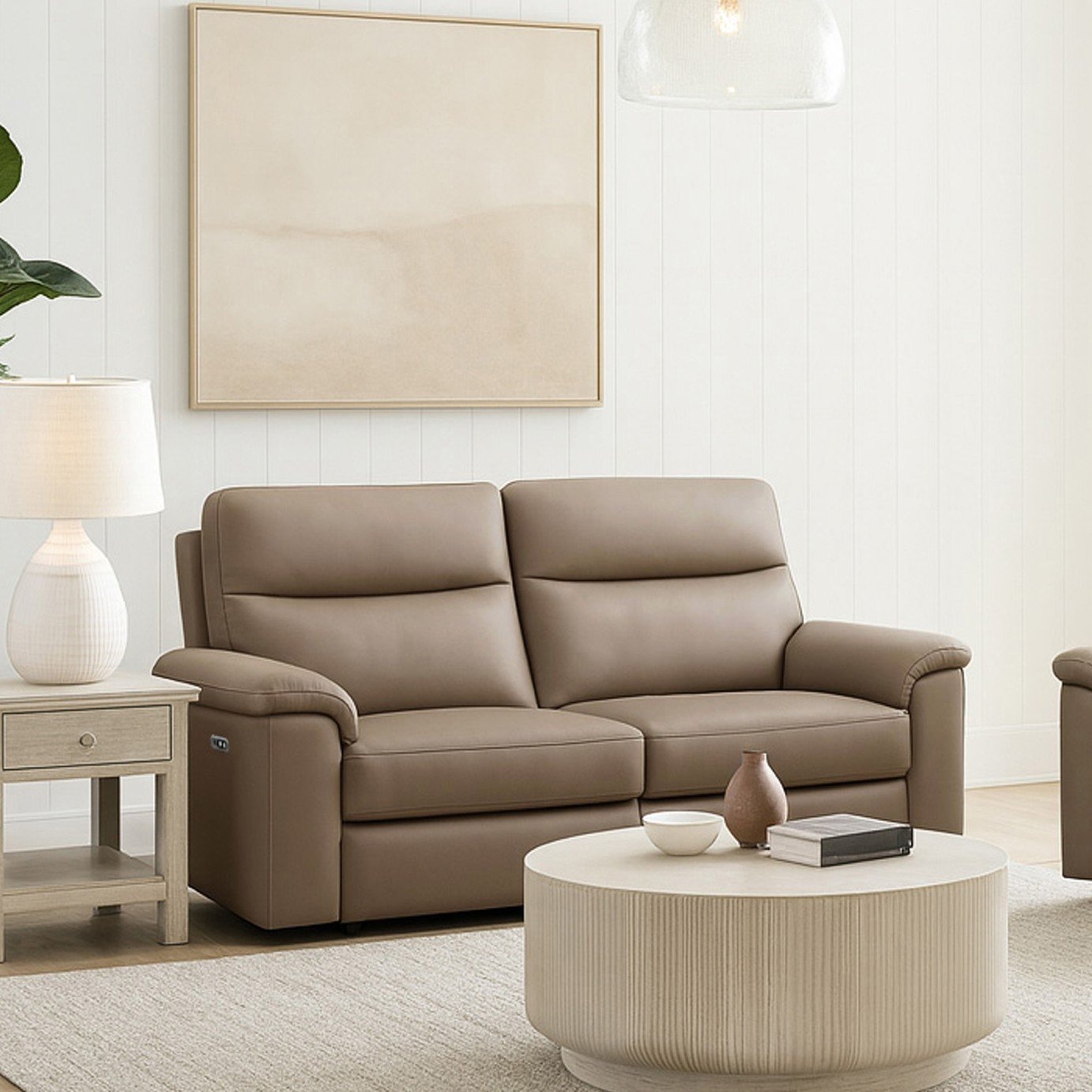 Aspire Toronto Leather 2 Seater Power Recliner Sofa - Mushroom