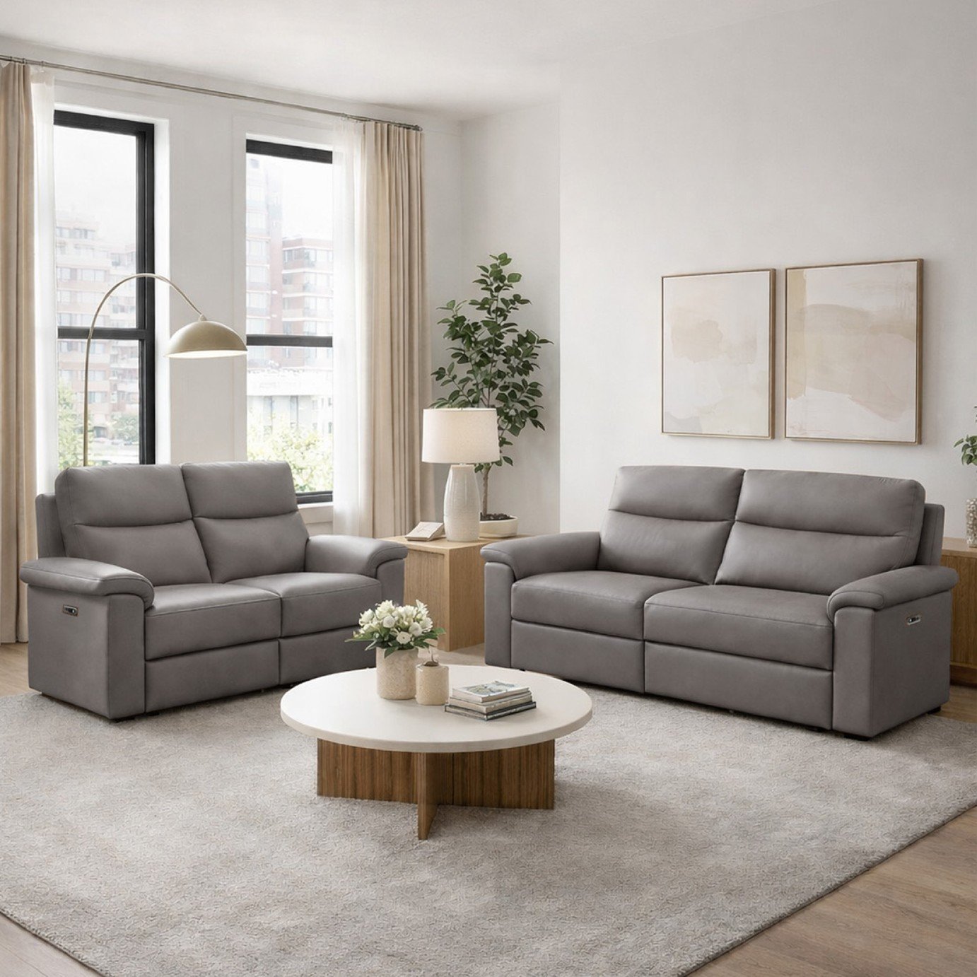 Aspire Toronto Leather 3 & 2 Seater Power Recliner Sofa - Elephant