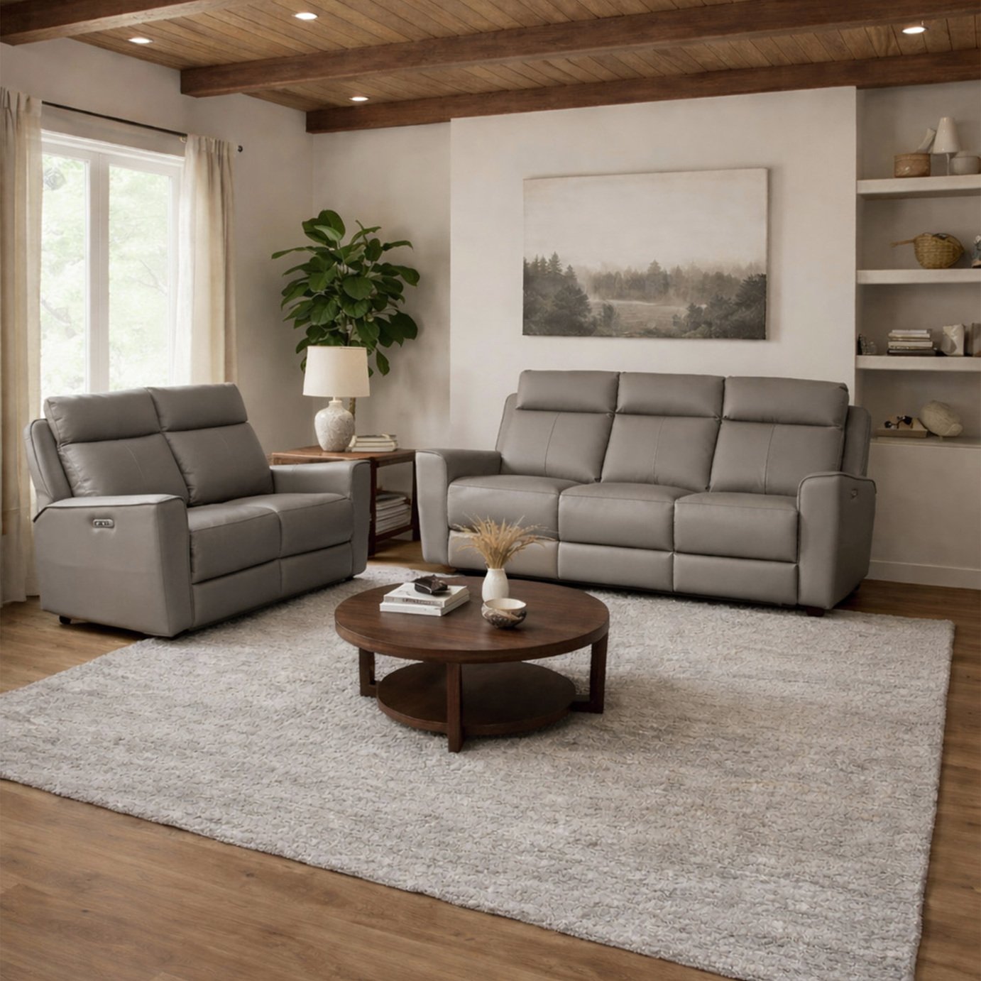 Aspire Elmhurst Leather 3 & 2 Seater Power Recliner Sofa - Elephant