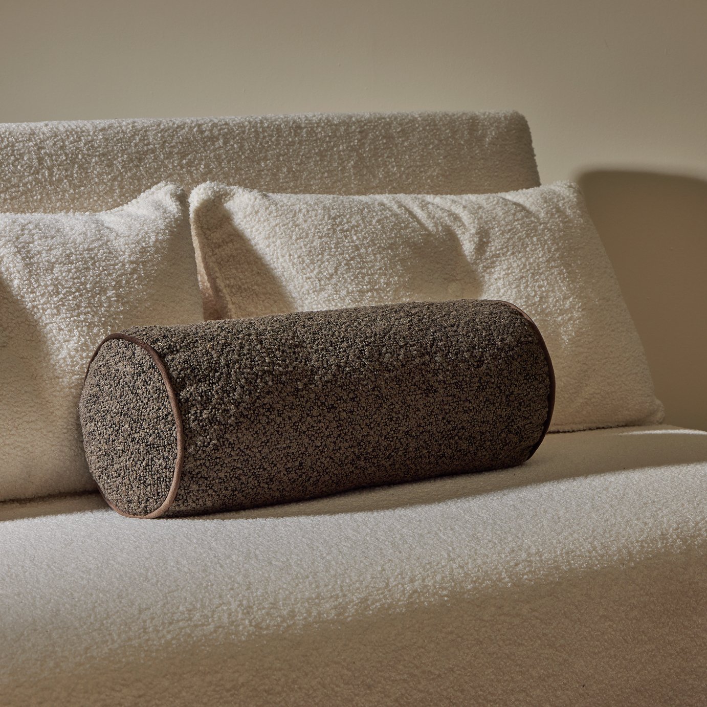 Habitat Boucle Bolster Cushion Brown - 50x20cm