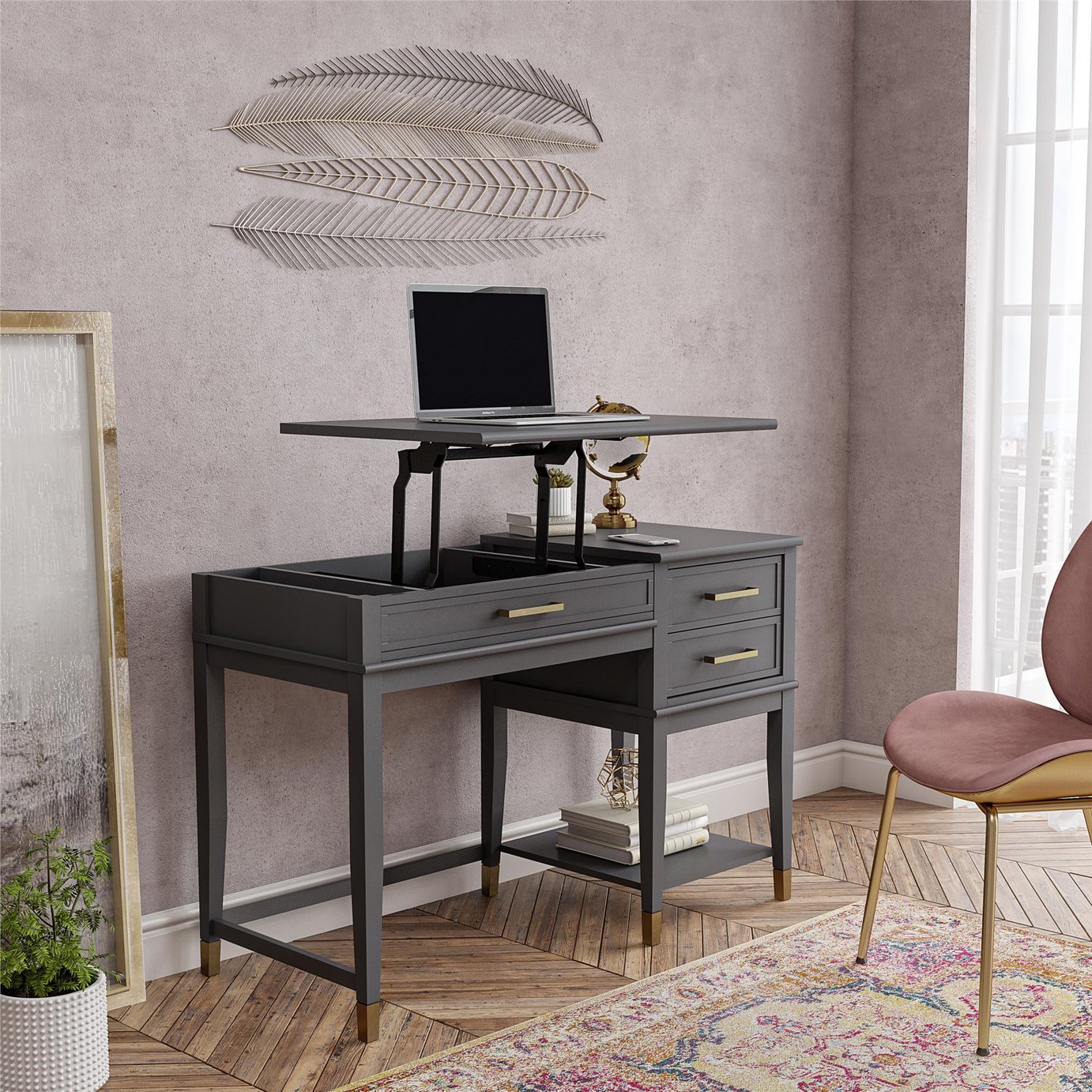 Dorel Westerleigh 2 Drawer Desk - Graphite