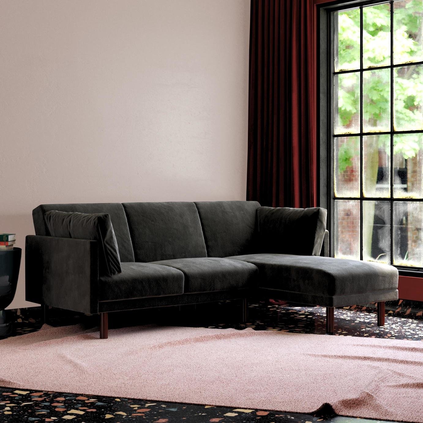 Dorel Clair Velvet Futon Sofa Bed - Black