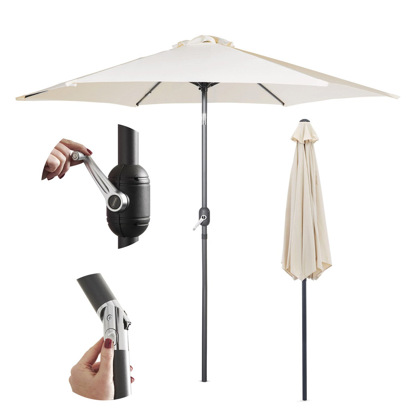 VonHaus 2.7m Tilting Water-Repellent Garden Parasol - Cream